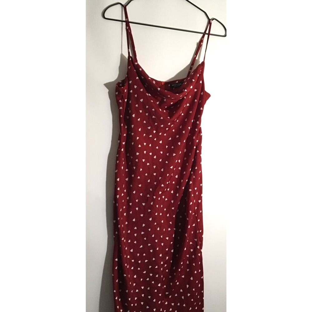 Nasty Gal Slip Dress Women's Sz 6 Red & White Hearts Strappy Draped Neck Light - Picture 2 of 8